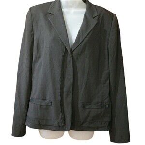 Tahari Black Ribbon Trim Blazer Jacket Hidden Button Workwear 14 Women’s